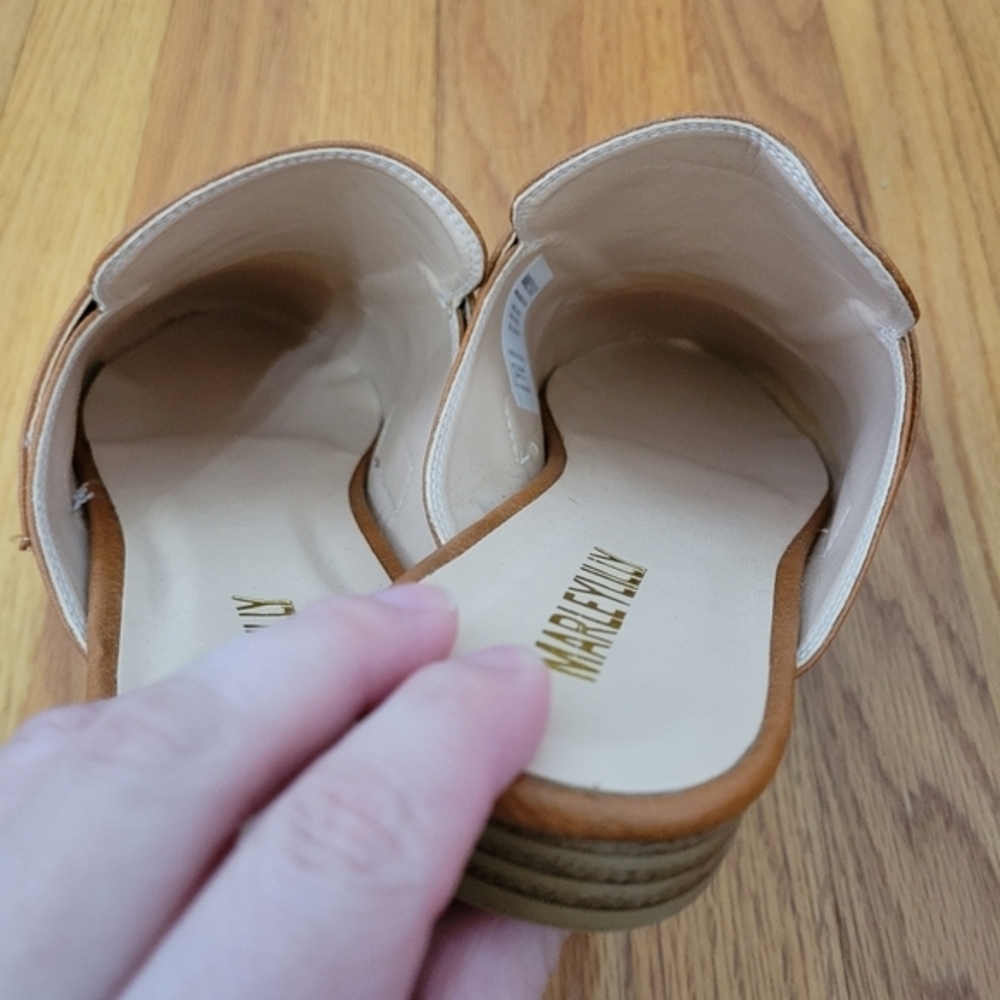 MarleyLilly Slide on Loafers Mules Faux Leather Size 9 Brown‎ Preppy Office Work - Picture 9 of 14